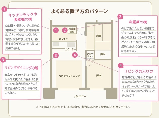 ウォーターサーバーの置き場所　リビングキッチンダイニング